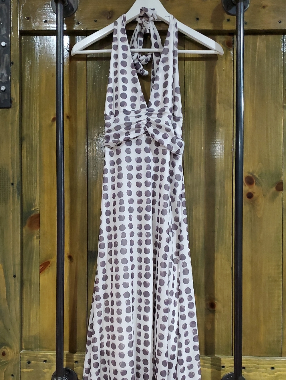 Polka Dot Halter Maxi Dress - Blackish /White Party Night Life Club Pool Coastal